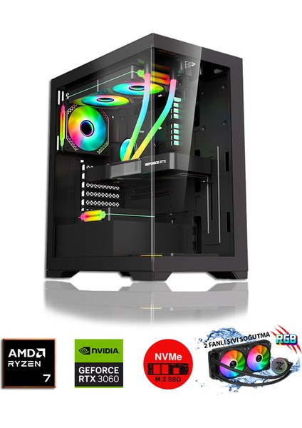 Pegasus RTX10 Ryzen 7 5700X 16GB Ram 1 Tb M.2 Nvme SSD 12GB 192BIT RTX3060 Sıvı Soğutmalı Oyuncu Masaüstü Bilgisayar