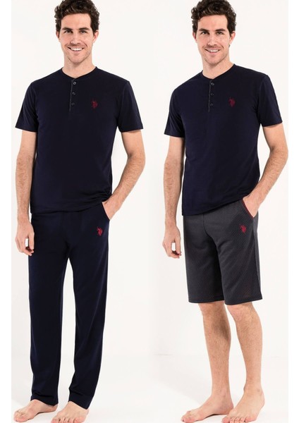 Erkek Lacivert 3'Lü Kutulu Çeyiz Damat Pijama Takım 12005