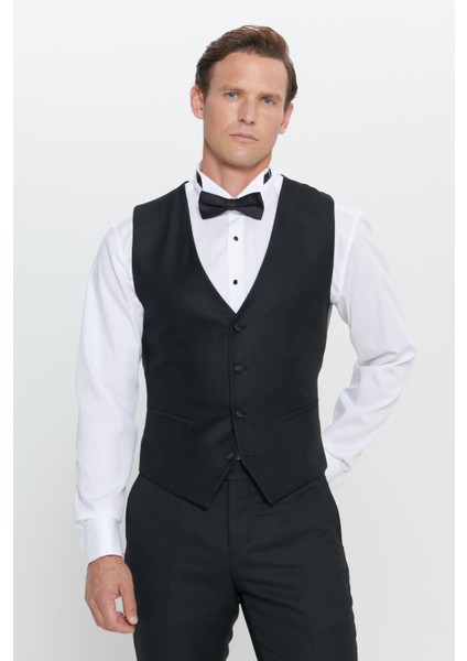 Slim Fit Dar Kesim Kırlangıç Yaka Desenli Yelekli Smokin Takım indirimleri