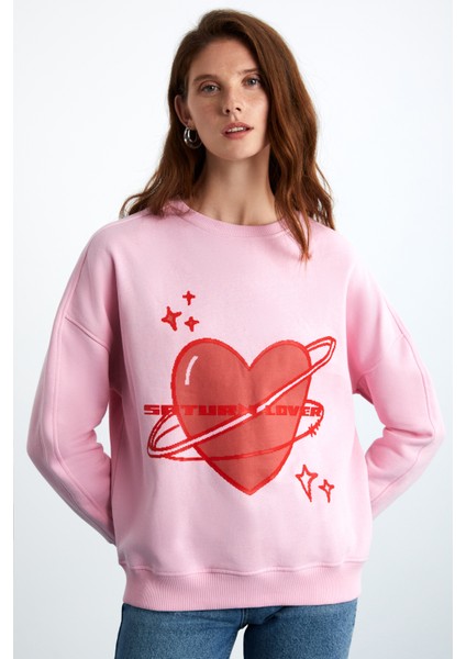 Trısha Kadın Pamuk-Polyester 3 Iplik Şardonlu Yuvarlak Yaka Pembe Sweatshirt modelleri
