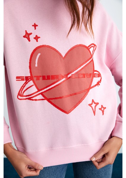 Trısha Kadın Pamuk-Polyester 3 Iplik Şardonlu Yuvarlak Yaka Pembe Sweatshirt fırsatları