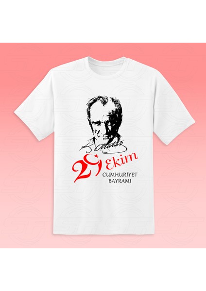 Serfey Dijital 29 Ekim Atatürk Baskılı Pamuklu Cumhuriyet Bayramı Unisex Beyaz T-Shirt