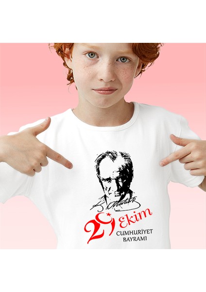 Serfey Dijital 29 Ekim Atatürk Baskılı Pamuklu Cumhuriyet Bayramı Unisex Beyaz T-Shirt