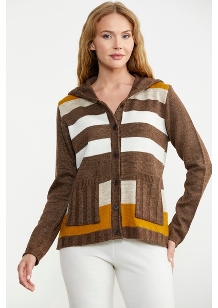 Renk Bloklu Yünlü Düğmeli Triko Ceket - Sütlü Kahve fiyatları