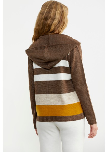 Renk Bloklu Yünlü Düğmeli Triko Ceket - Sütlü Kahve indirimleri