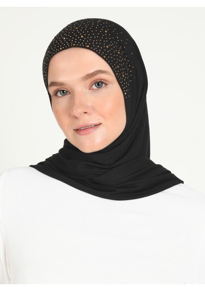 ST014-VİSKON Taşlı Scarfs Hijab 01 Siyah-Gold fiyatları