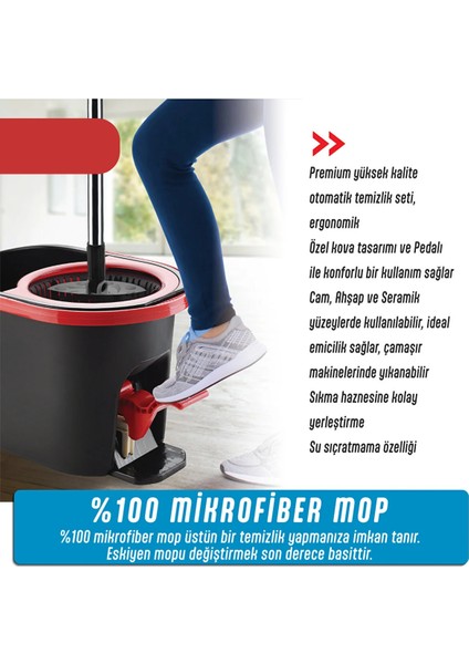Ultra Güçlü Pedallı Döner Başlıklı Mop Temizlik Seti 16 Litre 1 Adet Yedek Mop Bezi Hediyeli fiyatları