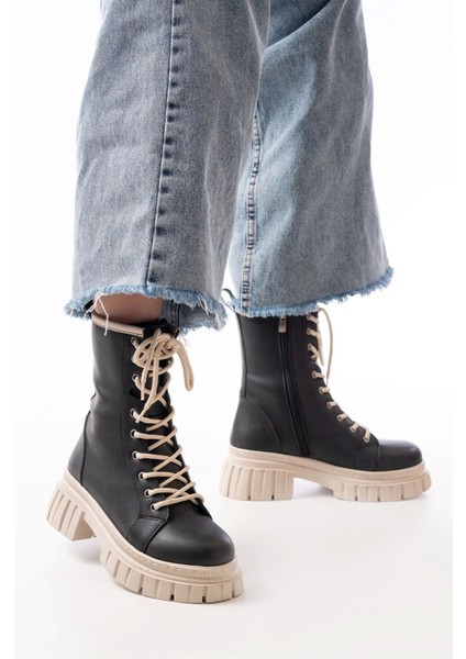 842-2961 Siyah Bağcıklı Kalın Tabanlı Fermuarlı Günlük Kadın Bot modelleri