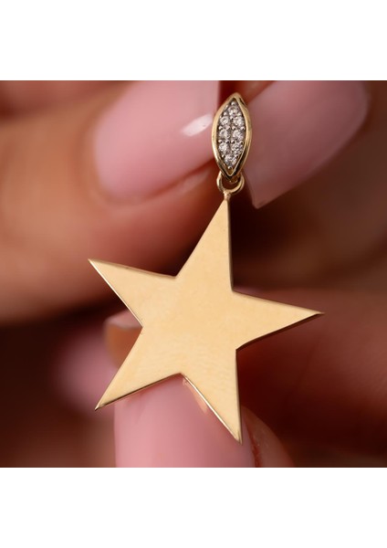 Taşsız Yıldız 14 Ayar Altın Kolye Ucu 3 cm