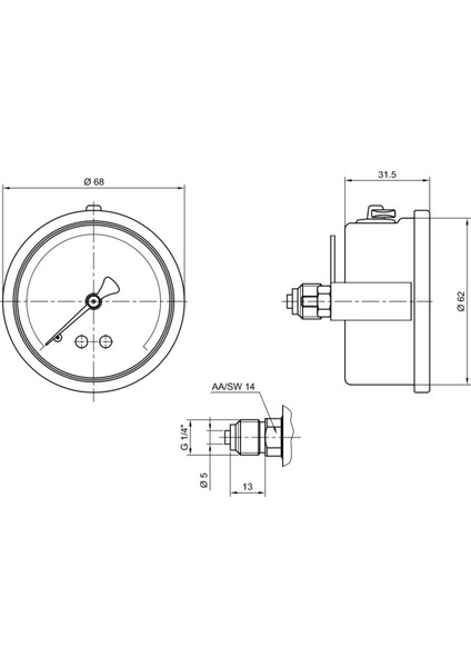 0-100 Bar 63 mm Arkadan Bağlantılı Panotipi Gliserinli Manometre G 1/4 Inç