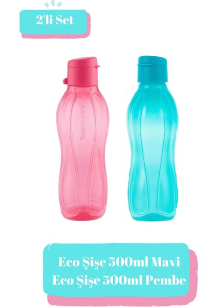 Eco Kolay Kapak Şişe 500ML Mavi-Eco Şişe 500ML Pembe 2'li Set