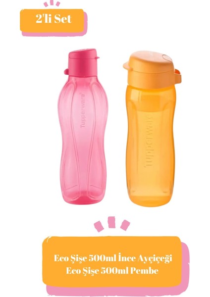 Eco Şişe 500ML Ince Ayçiçeği -Eco Şişe 500ML Pembe 2'li Set