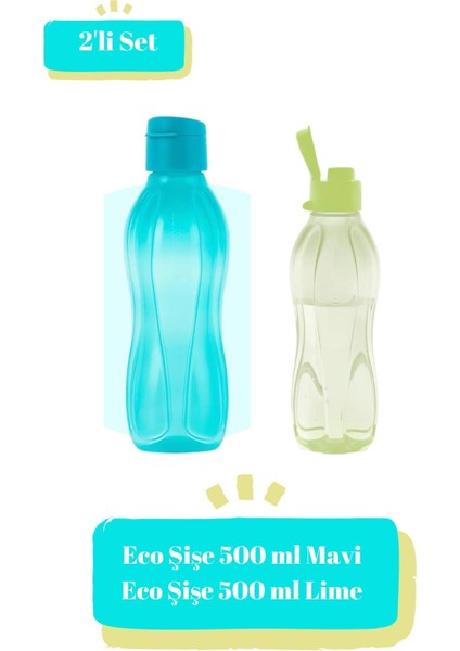 Eco Şişe 500 ml Mavi -Eco Şişe 500 ml Lime 2'li Set