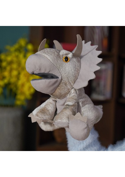Gri Triceratops El Kuklası Hayvan Rol Oynama Çocuk Peluş Oyuncakları 30CM (Yurt Dışından)