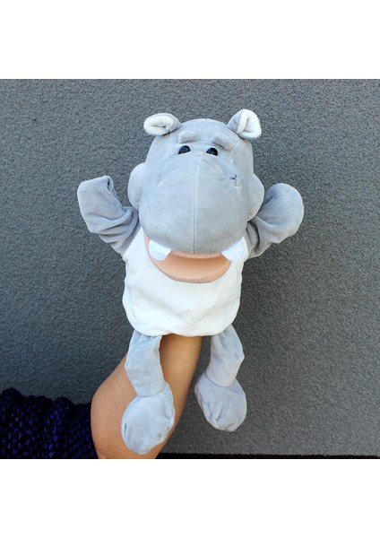 Gri Hippo Hayvan Rol-Play Çocuk El Kuklası Peluş Oyuncak 28CM (Yurt Dışından)