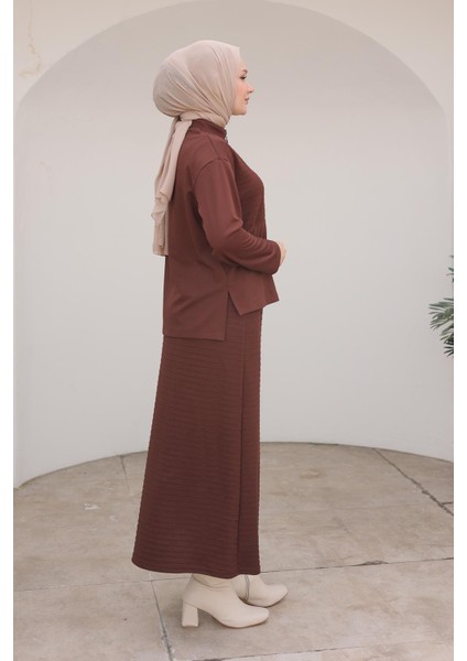 Yarım Fermuarlı Etekli Ikili Takım Kahverengi 24KT642 indirimleri