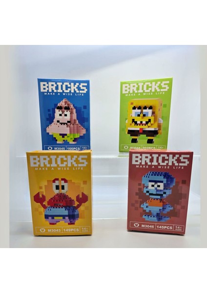 Bricks Sünger Bob Karakter Figürleri Tam Set- Sünger Bob- Patrick - Bay Yengeç - Squidward