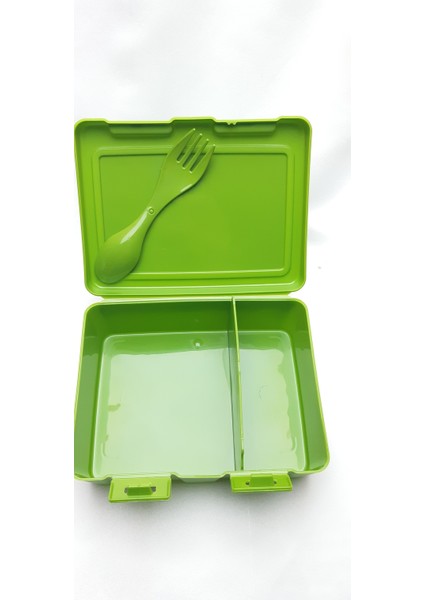 Pembe ve Haki Renk Iki Adet Iki Bölmeli Plastik Okul Beslenme Kabı (Çatal ve Kaşık Aparatlı) fiyatları