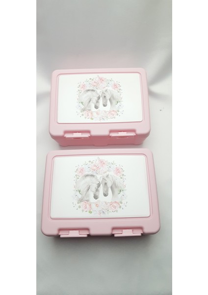 Pembe Renk Iki Adet Iki Bölmeli Plastik Okul Beslenme Kabı (Çatal ve Kaşık Aparatlı)