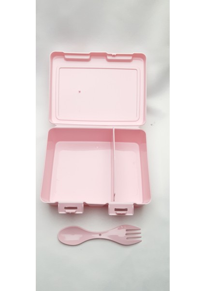 Pembe Renk Iki Adet Iki Bölmeli Plastik Okul Beslenme Kabı (Çatal ve Kaşık Aparatlı) modelleri