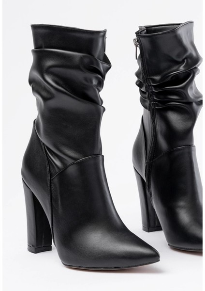 VRT-4815 Siyah Yüksek Kalın Topuklu Körüklü Fermuarlı Kadın Bot modelleri