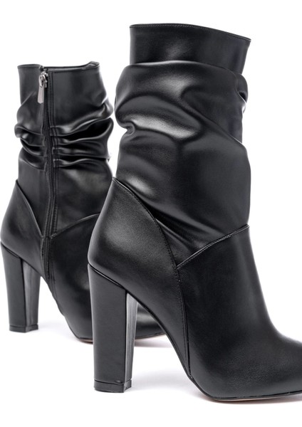 VRT-4815 Siyah Yüksek Kalın Topuklu Körüklü Fermuarlı Kadın Bot indirimleri