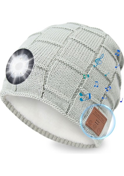 LED Işıklı Beanie Bluetooth Şapka Kablosuz Müzikli Örme Başlıklı, Kulaklıklı, Stereo Hoparlörlü ve Koşu Için Mikrofonlu, D (Yurt Dışından)