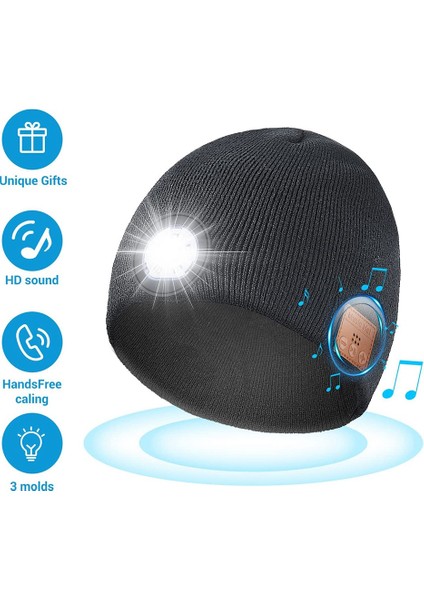 LED Işıklı Beanie Bluetooth Şapka Kablosuz Müzikli Örme Başlıklı, Kulaklıklı, Stereo Hoparlörlü ve Koşu Için Mikrofonlu, D (Yurt Dışından) modelleri