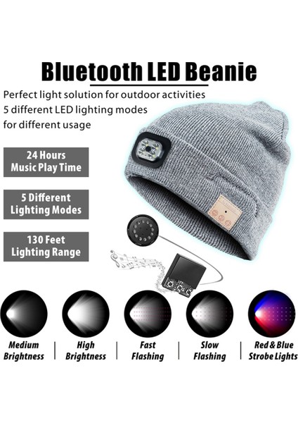 Kürek Kar Sürme Için Kış Sıcak Bluetooth Kafa Işık Lambası Şapka Bere LED Müzik Kap Hoparlörler ve Mikrofon Kulakiçi, C (Yurt Dışından)