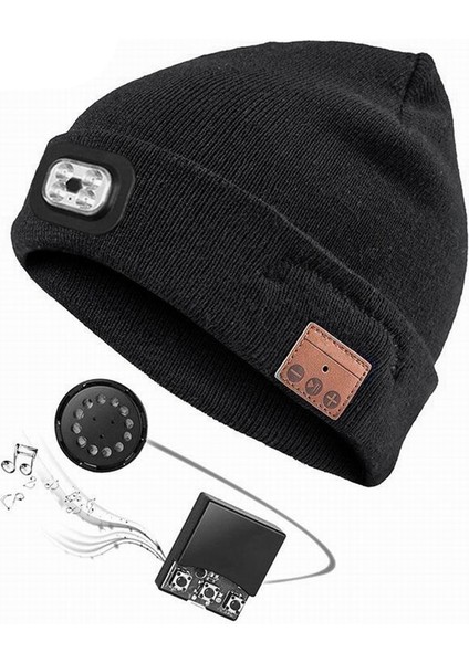 Kürek Kar Sürme Için Kış Sıcak Bluetooth Kafa Işık Lambası Şapka Bere LED Müzik Kap Hoparlörler ve Mikrofon Kulakiçi, B (Yurt Dışından)
