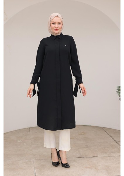Gizli Düğmeli Gömlek Yakalı Tunik Siyah 24KT472 fiyatları