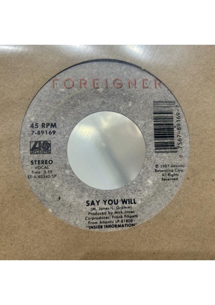 Foreigner - Say You Will A Night To Remember 45’lik - Plak