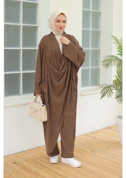 Degaje Yaka Cepli Salaş Kesim Ikili Takım Kahverengi 24KT633