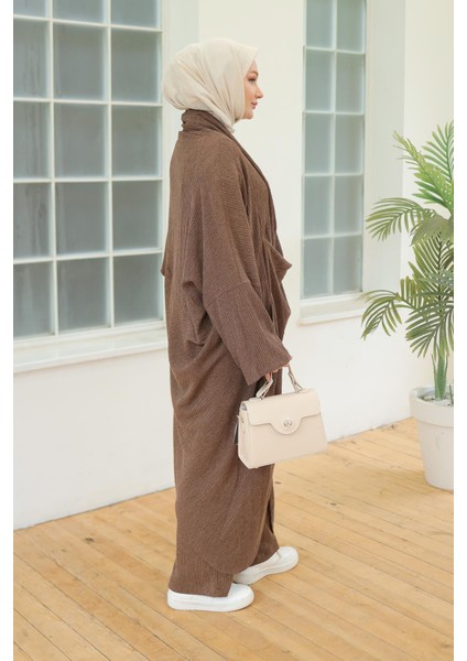 Degaje Yaka Cepli Salaş Kesim Ikili Takım Kahverengi 24KT633
