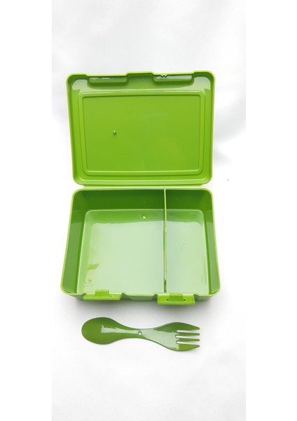 Haki Renk Iki Adet Iki Bölmeli Plastik Okul Beslenme Kabı (Çatal ve Kaşık Aparatlı) modelleri