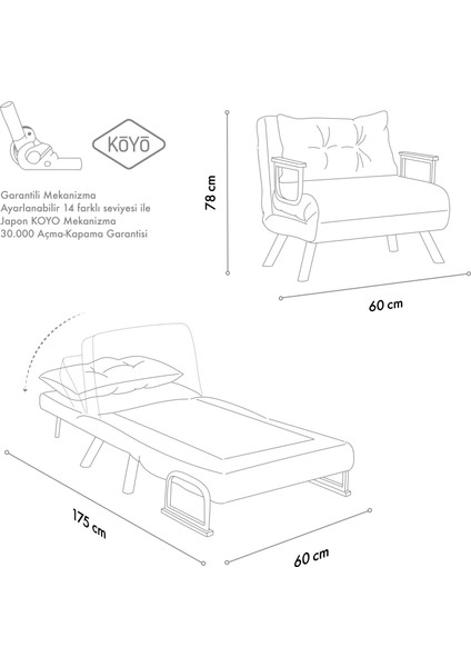 Sando Tekli Katlanır Yataklı Koltuk Teddy Gri