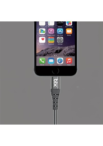 BX-IP01C Güçlendirimiş Apple Lightning Şarj ve Data Kablosu Siyah 1 Metre