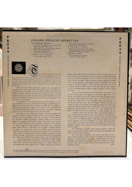 Johann Strauss - Operettas 1960'lar Baskı Lp - Plak fiyatları