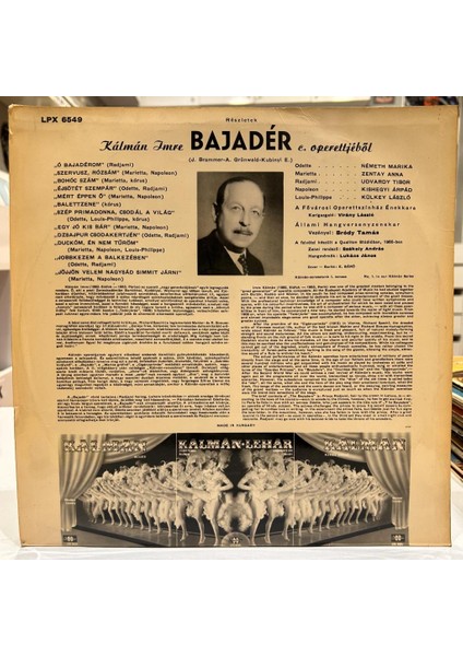 Kalman ‎- Bajader 1965 Baskı Lp - Plak