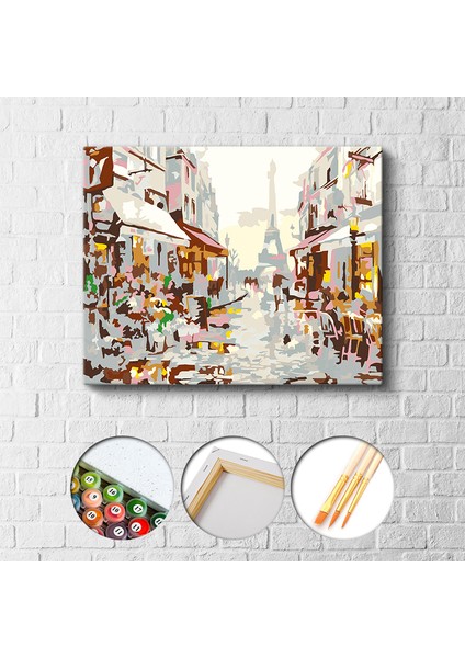 Sayılarla Boyama Tuval Seti Fırça Boya Dahil 40 x 50 cm Çıtalı Paris Sokağı