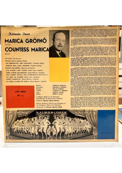 Kalman ‎- Marica Grófnő (Reszletek = Excerpts) 1965 Baskı Lp - Plak