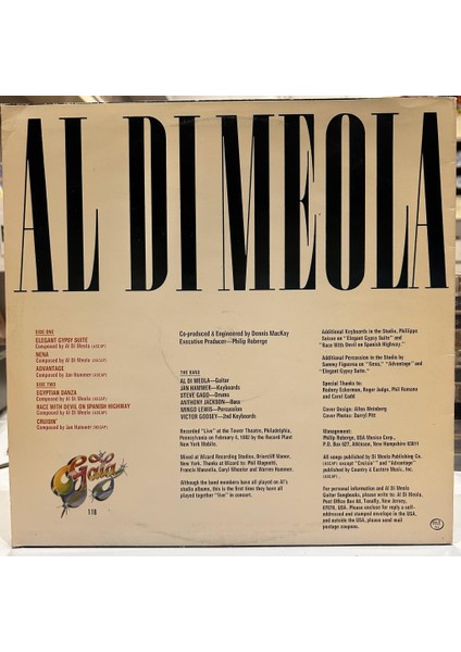 Al Di Meola ‎- Tour De Force - "live" Lp - Plak