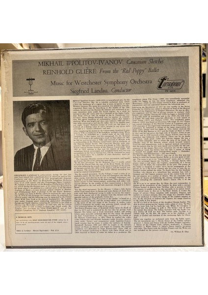 Mıkhail Ippolitov-Ivanov Reinhold Glière - Music For Westchester Symphony Orchestra, Siegfried Landau ‎- Caucasian Sketches, Op. 10 ...from The "red Poppy" Ballet Lp - Plak