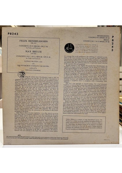 Mendelssohn - Bruch - Nathan Mılstein, The Pittsburgh Symphony Orchestra , William Steinberg ‎- Concerto In E Mınor Op. 64, Concerto No.1 In G Mınor, Op. 26 - Plak