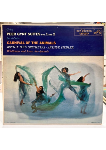 Grieg, Saint-Saëns - Boston Pops Orchestra - Arthur Fiedler ‎- Peer Gynt Suites Carnival Of The Animals 1957 Baskı Lp - Plak