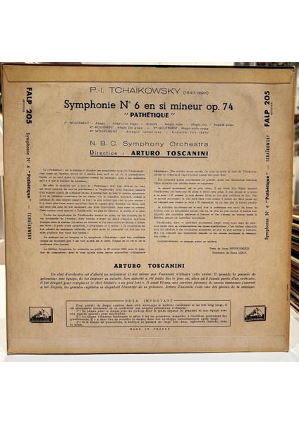 P. I. Tchaikowsky, Arturo Toscanini, N.b.c. Symphony Orchestra ‎- Symphonie No. 6 En Si Mineur Op. 74 "PATHÉTIQUE"1953 Baskı Lp - Plak