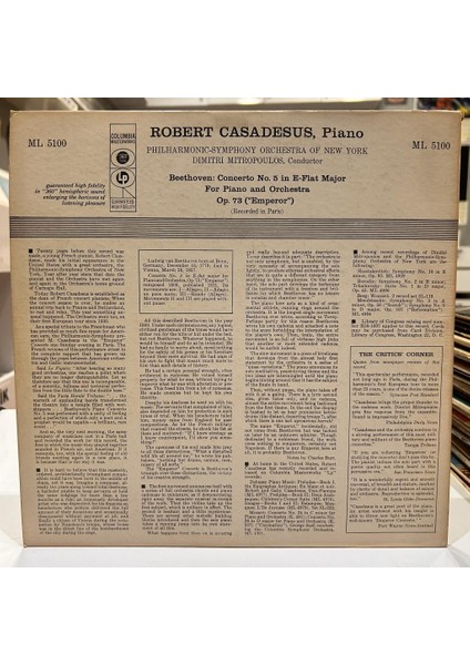 Beethoven Dimitri Mıtropoulos, Philharmonic-Symphony Orchestra Of New York Robert Casadesus - Emperor Concerto: Concerto No. 5 In E-Flat Major, Op. 73 - Plak