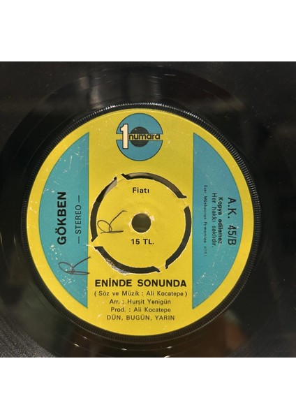 Gökben ‎- Gururum Eninde Sonunda 1975 Baskı 45'lik - Plak