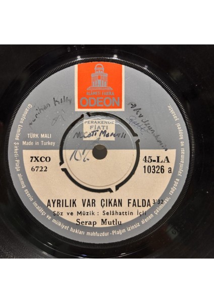Serap Mutlu - Ayrilik Var Çikan Falda Bir Denizki Gözlerin 45'lik - Plak