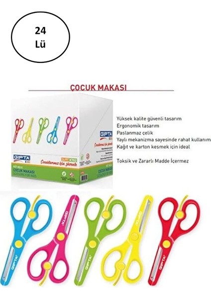 Lokal Marketing Gıpta Çocuk Makası Küt Uç Plastik Gövde Yaylı 24'lü - LKM9989-1512